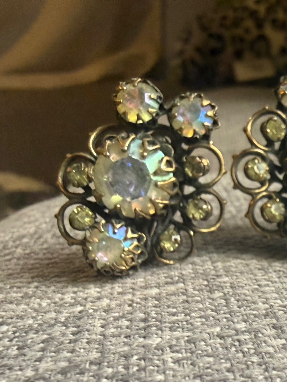 Kramer Gold Flower Aurora Borealis Crystal Earrings